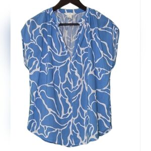 H&M Blue and White Abstract Blouse